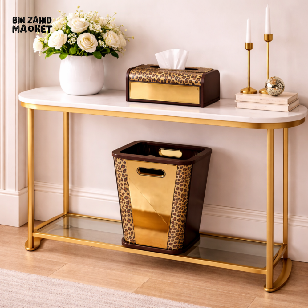 LUXURY LEOPARD PRINT WOODEN TISSUE BOX & DUSTBIN