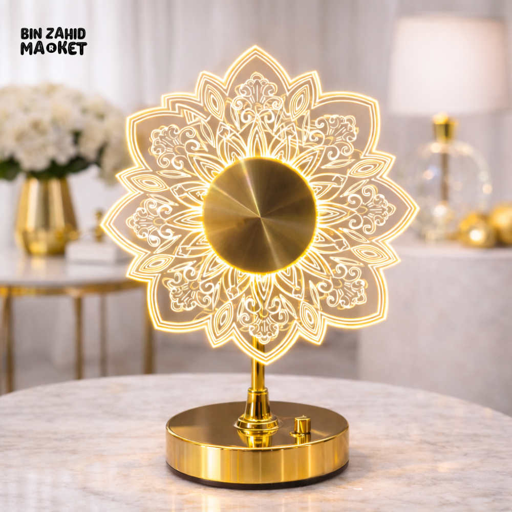 LUXURY MANDALA LED TABLE LAMP – GOLDEN AMBIENT HOME DECOR LIGHT