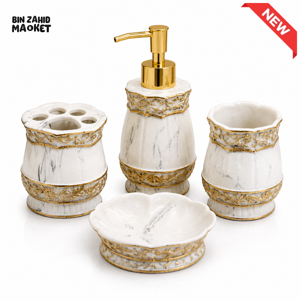 LUXURY MARBLE CERAMIC BATHROOM ACCESSORIES SET – 4 PIECES