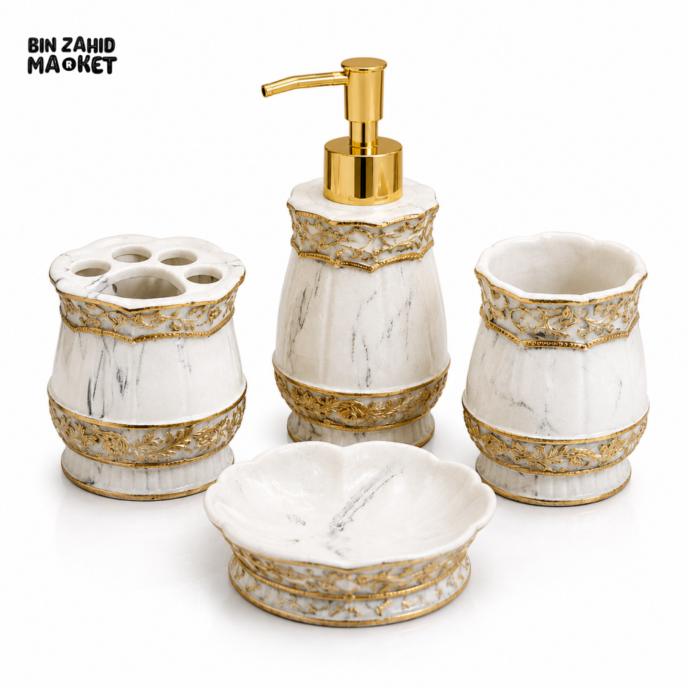LUXURY MARBLE CERAMIC BATHROOM ACCESSORIES SET – 4 PIECES