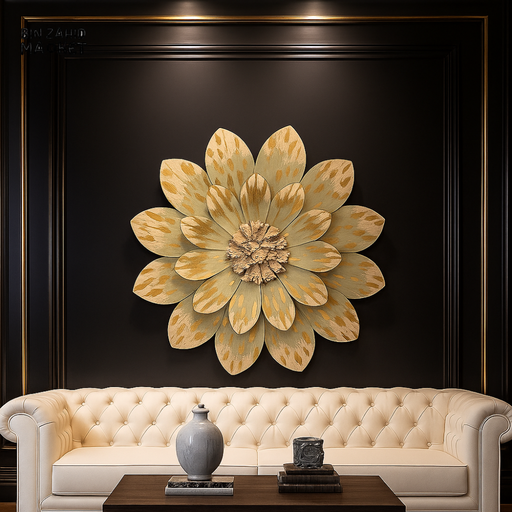 LUXURY METAL WALL ART – ANTIQUE GOLD FLORAL DECOR PANEL FOR VILLA INTERIORS