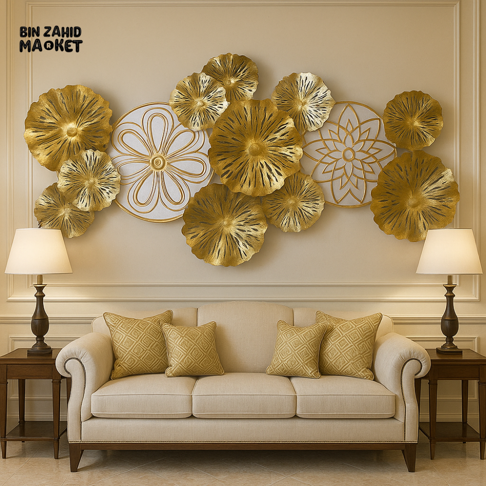 LUXURY METAL WALL ART – GOLD FLORAL DECOR PANEL FOR VILLA INTERIORS