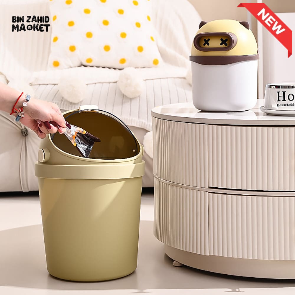 LUXURY MINI DESKTOP TRASH BIN – ROUND PORTABLE WASTE CONTAINER WITH SWING LID FOR OFFICE & HOME USE