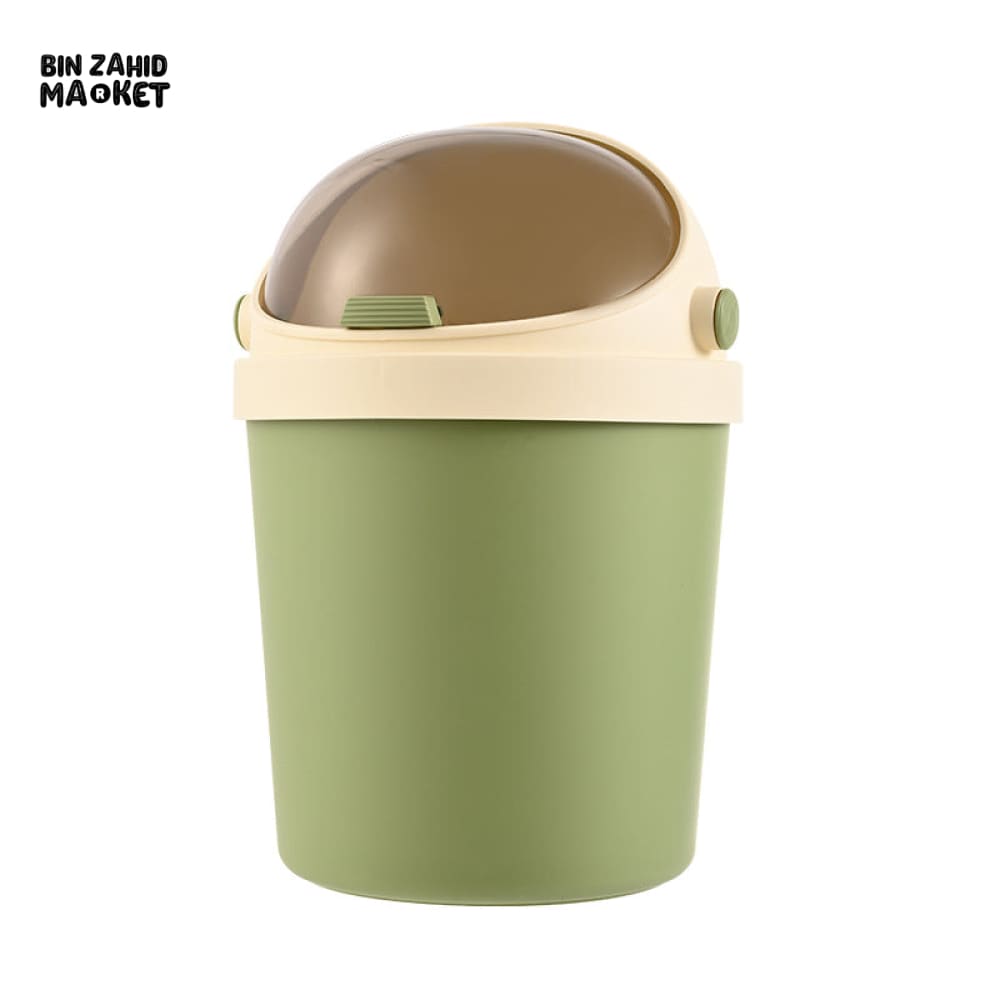 LUXURY MINI DESKTOP TRASH BIN – ROUND PORTABLE WASTE CONTAINER WITH SWING LID FOR OFFICE & HOME USE