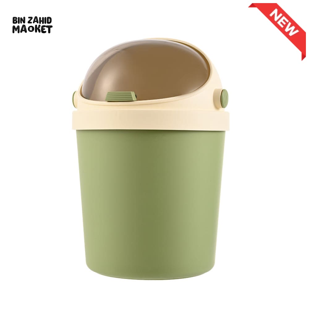 LUXURY MINI DESKTOP TRASH BIN – ROUND PORTABLE WASTE CONTAINER WITH SWING LID FOR OFFICE & HOME USE