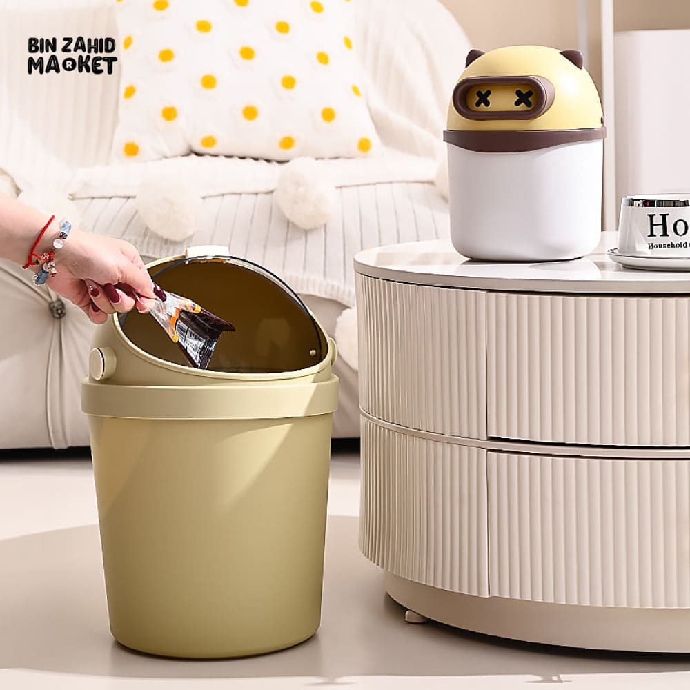 LUXURY MINI DESKTOP TRASH BIN – ROUND PORTABLE WASTE CONTAINER WITH SWING LID FOR OFFICE & HOME USE