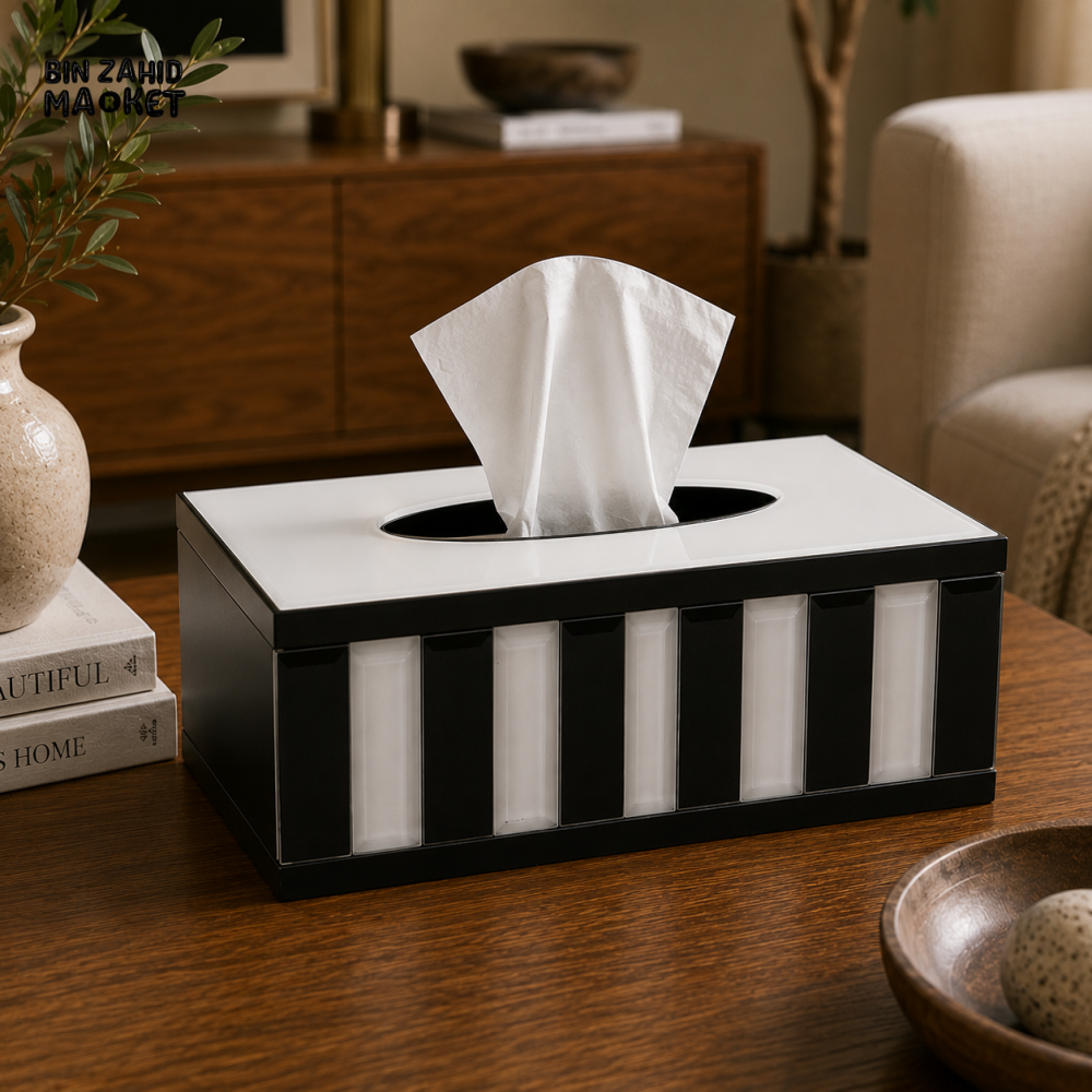 LUXURY MODERN ACRYLIC TISSUE BOX HOLDER - BLACK & WHITE
