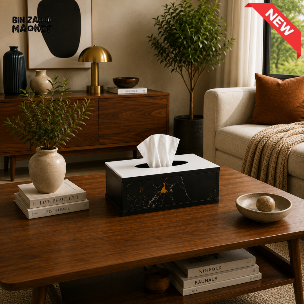 LUXURY MODERN ACRYLIC TISSUE BOX HOLDER - MARBLE BLACK