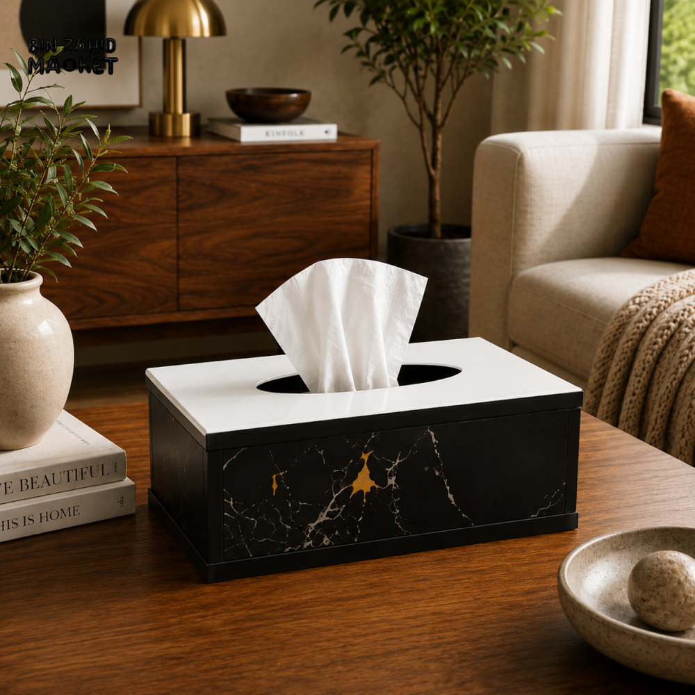 LUXURY MODERN ACRYLIC TISSUE BOX HOLDER - MARBLE BLACK