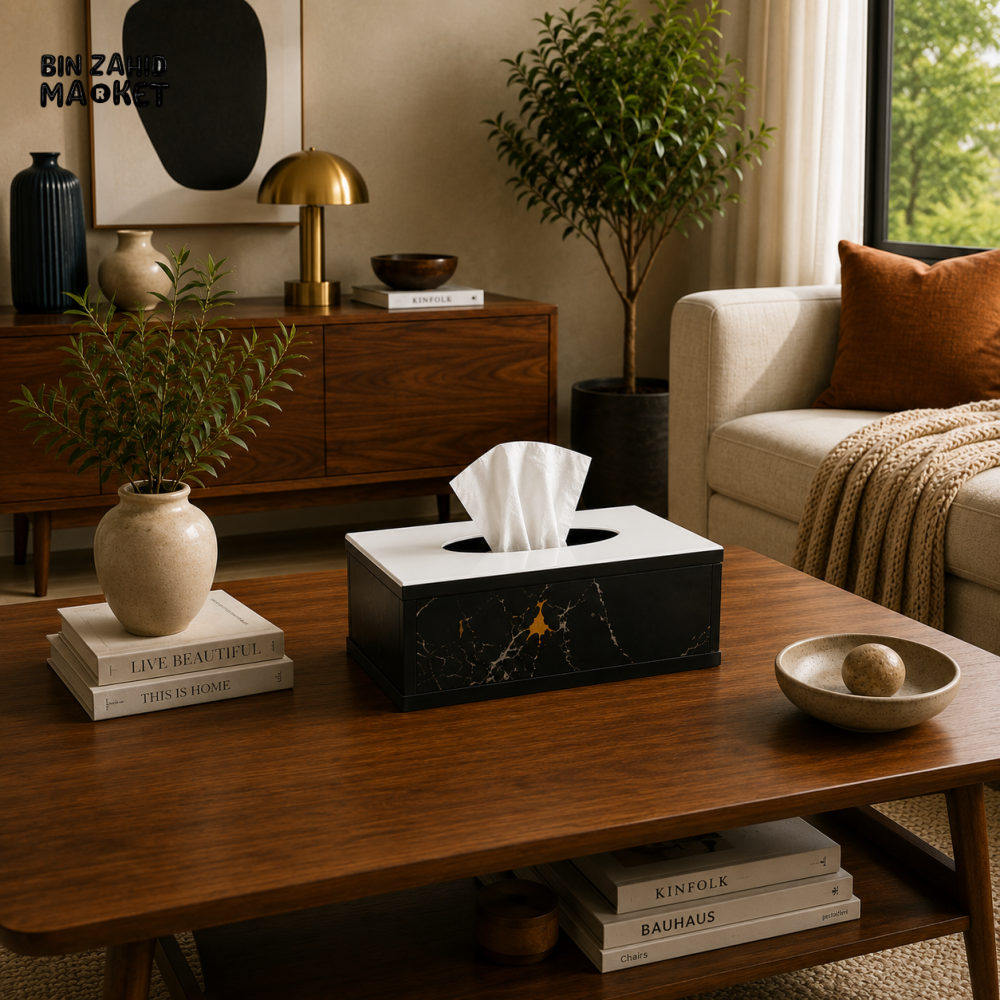 LUXURY MODERN ACRYLIC TISSUE BOX HOLDER - MARBLE BLACK