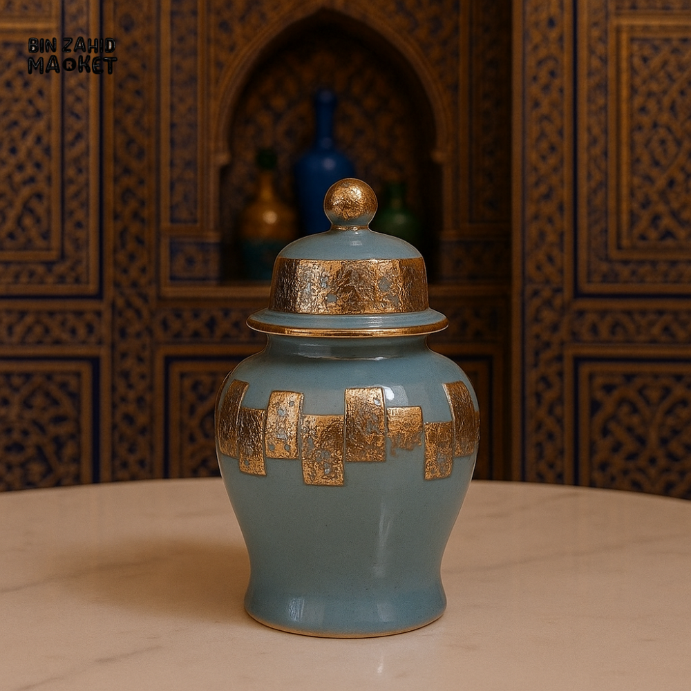 LUXURY MOROCCAN CERAMIC JAR SET – HANDCRAFTED VASES WITH GOLD MOSAIC SMALL