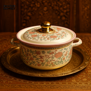 LUXURY MOROCCAN ENAMEL CASSEROLE – PINK FLORAL GOLD KNOB WITH LID - 28CM