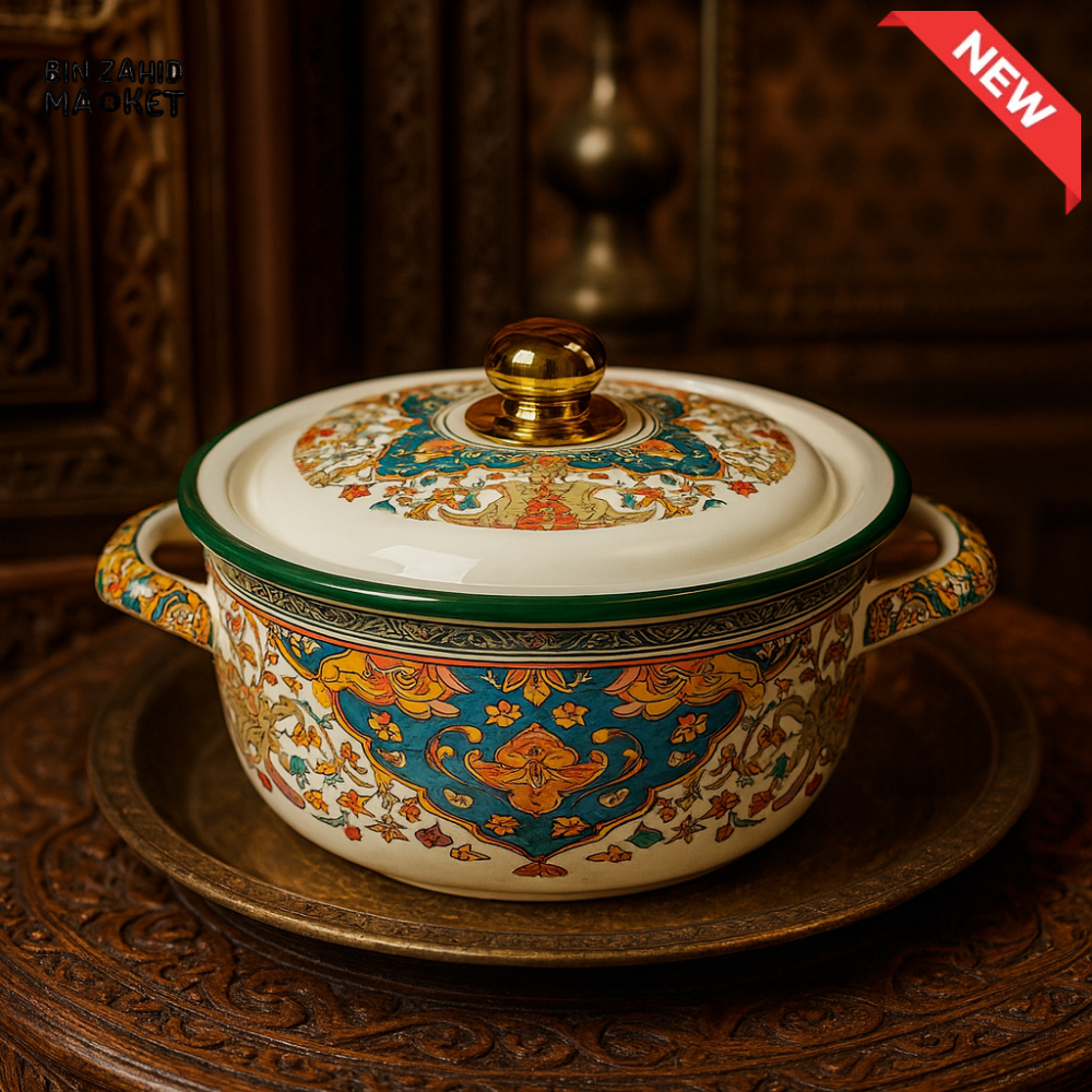 LUXURY MOROCCAN ENAMEL CASSEROLE POT – FLORAL ARABESQUE WITH LID - 26CM