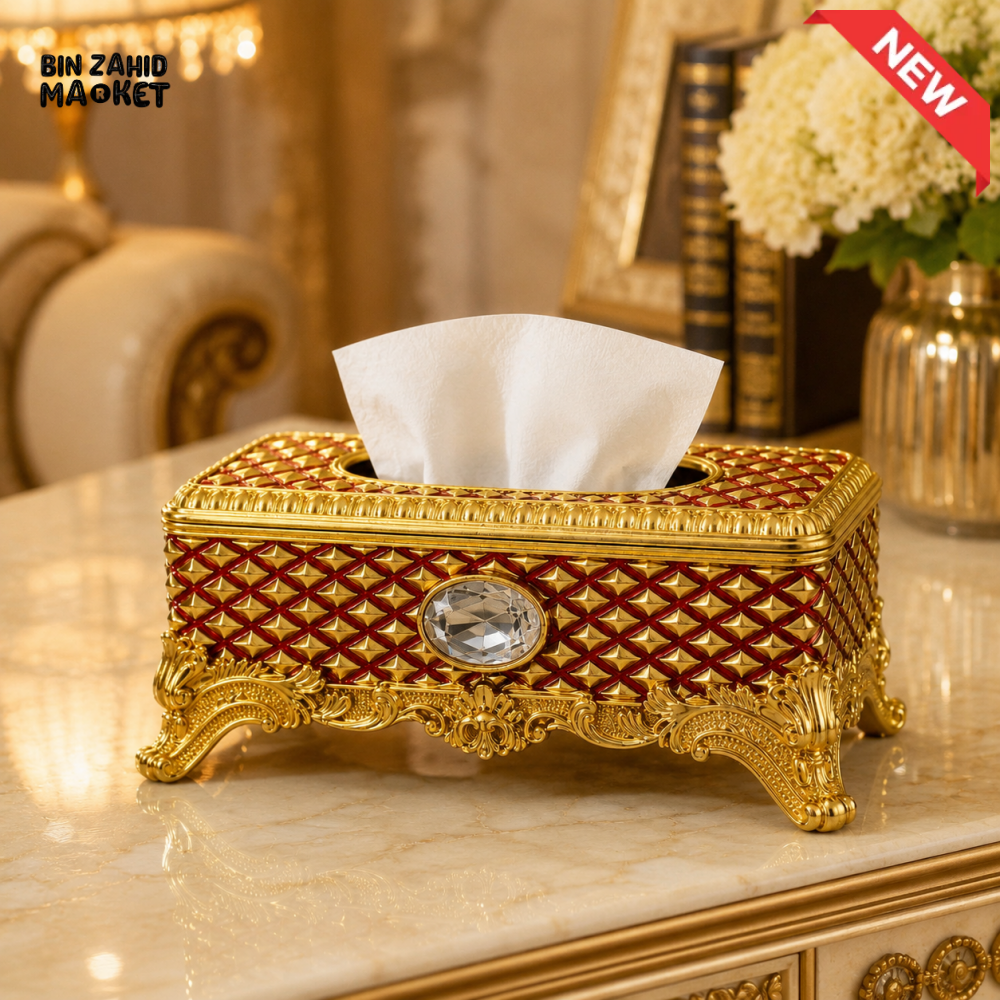 LUXURY ORNAMENT TISSUE BOX - RED & GOLDEN