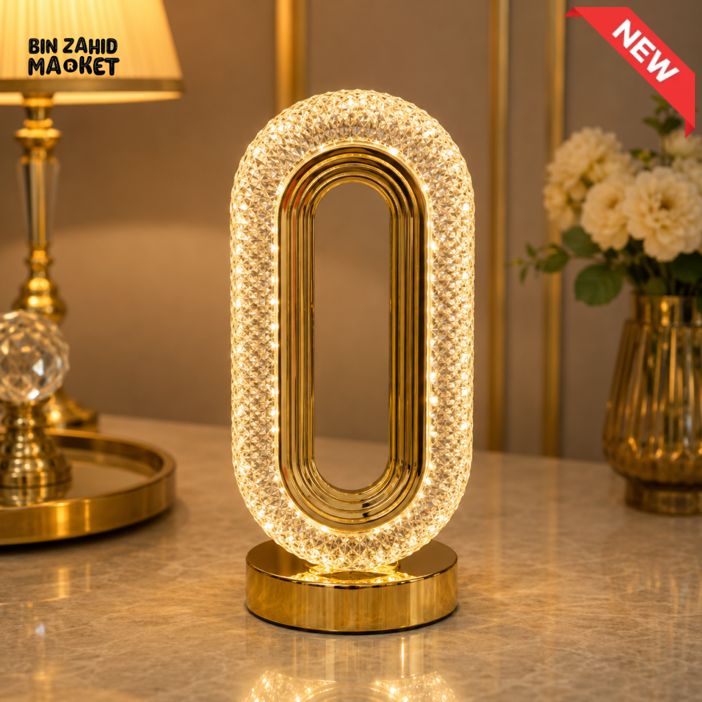 LUXURY OVAL CRYSTAL LED TABLE LAMP WITH GOLD FRAME
