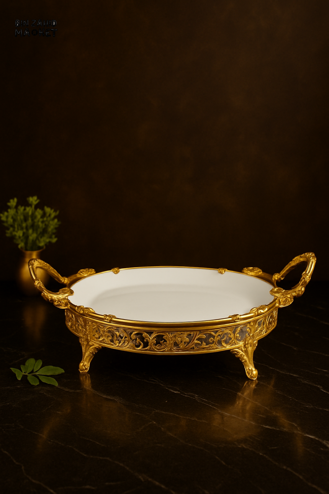 LUXURY OVAL SERVING PLATTER WITH GOLDEN BASE – 9.5