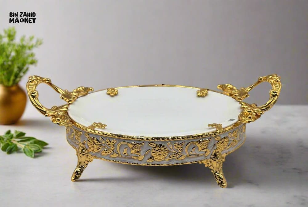 LUXURY OVAL SERVING PLATTER WITH GOLDEN BASE – 9.5
