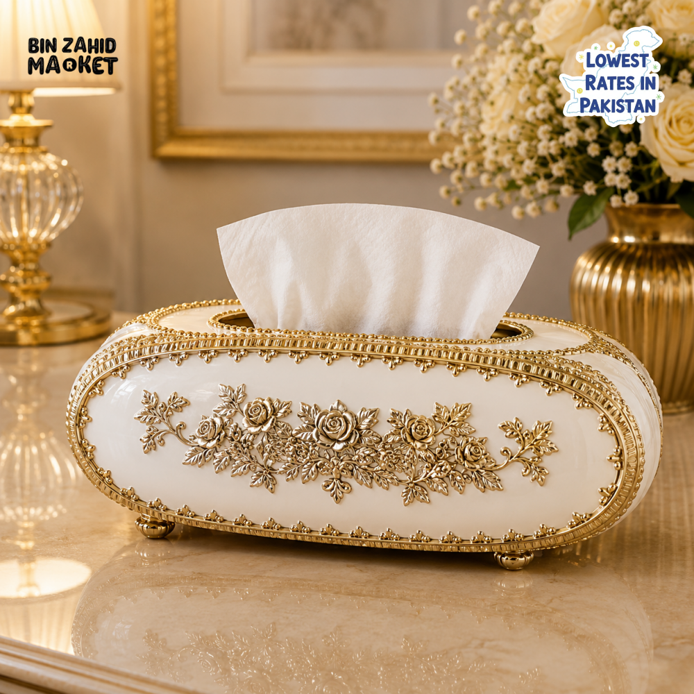 LUXURY OVAL TISSUE BOX HOLDER - WHITE & SILVER