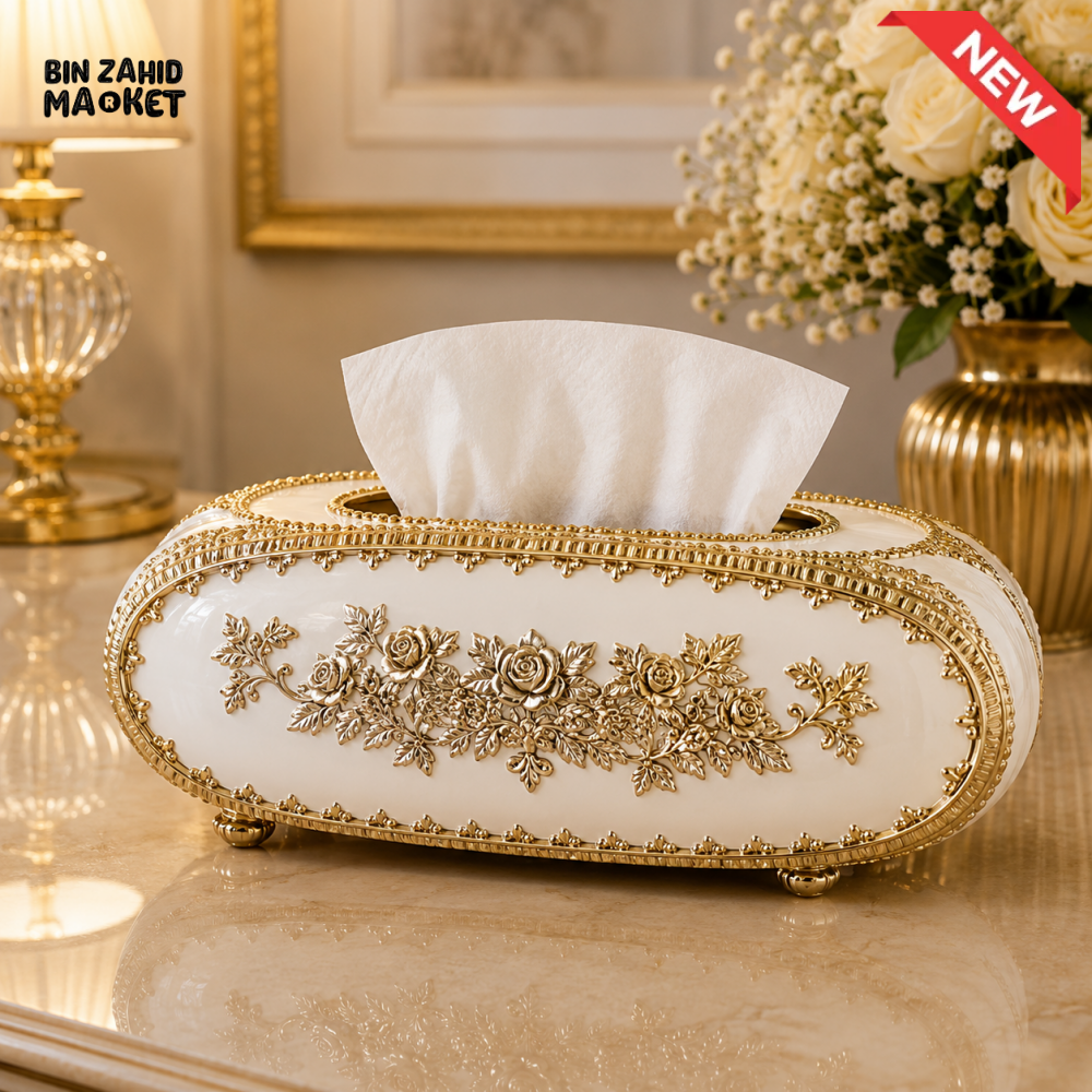 LUXURY OVAL TISSUE BOX HOLDER - WHITE & SILVER