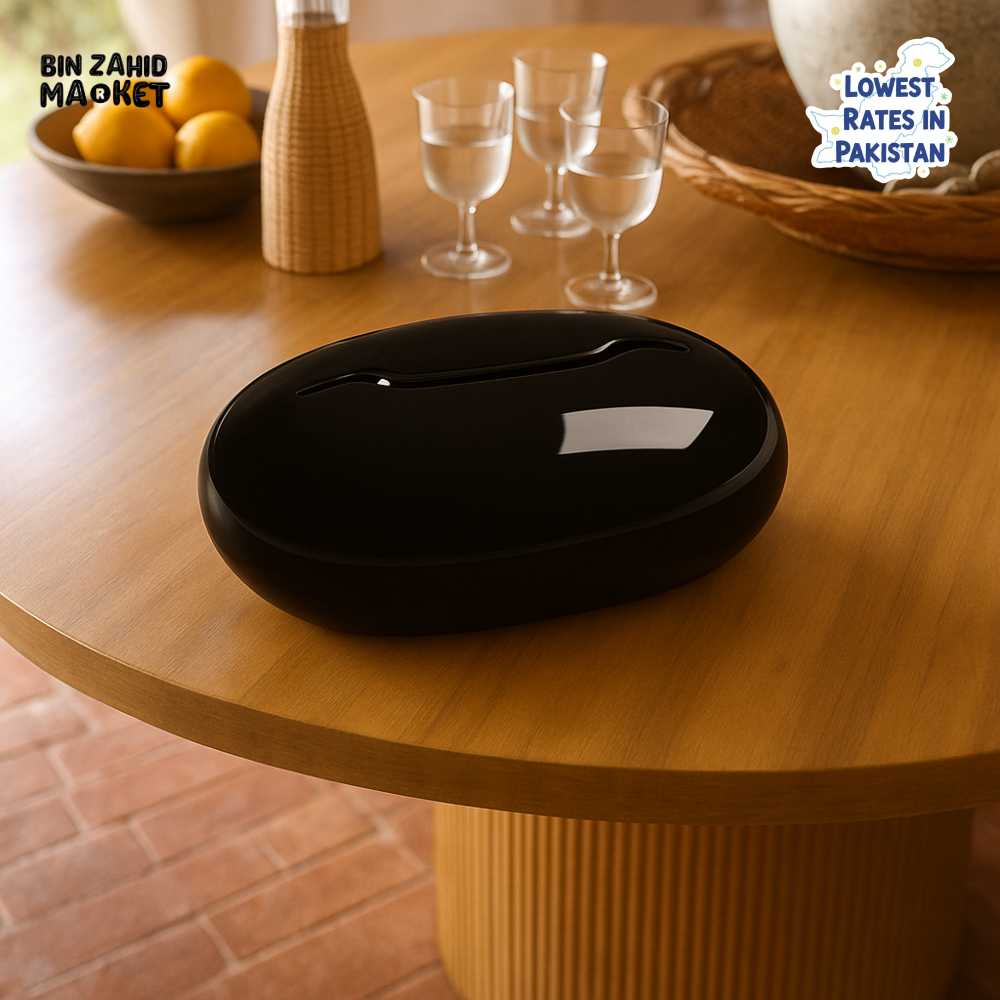 LUXURY PEBBLE SHAPE TISSUE BOX HOLDER – EXTENDABLE LIVING ROOM ORGANIZER - BLACK