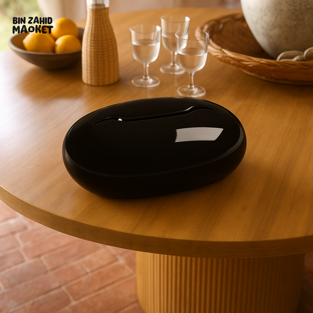 LUXURY PEBBLE SHAPE TISSUE BOX HOLDER – EXTENDABLE LIVING ROOM ORGANIZER - BLACK