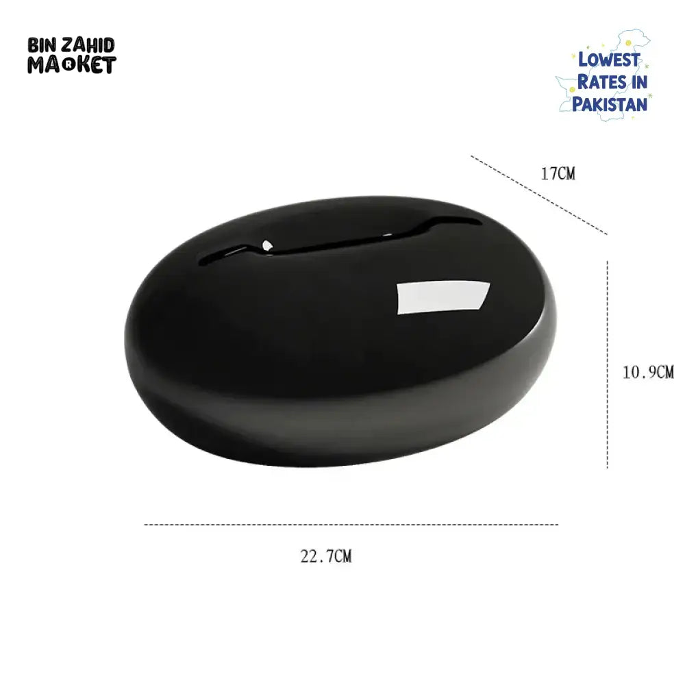 LUXURY PEBBLE SHAPE TISSUE BOX HOLDER – EXTENDABLE LIVING ROOM ORGANIZER - BLACK