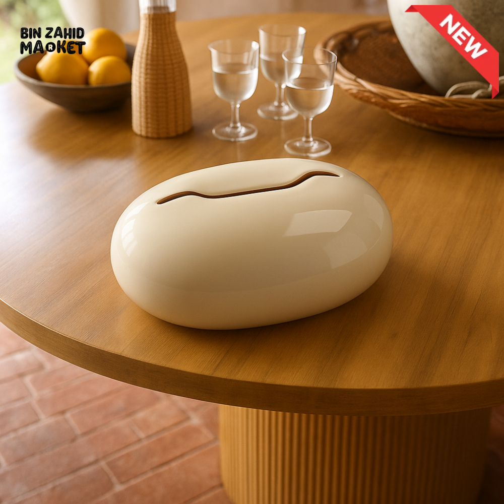 LUXURY PEBBLE SHAPE TISSUE BOX HOLDER – EXTENDABLE LIVING ROOM ORGANIZER - WHITE