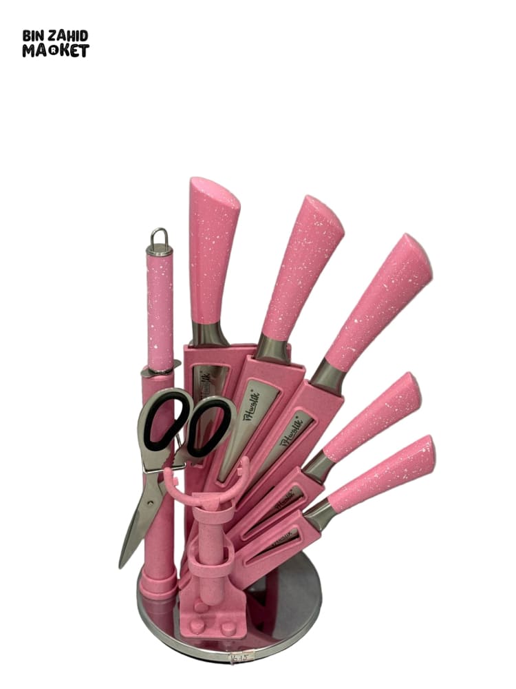 LUXURY PINK CUTLERY KNIFE SET – 8-PIECE WITH HOLDER RUST-PROOF