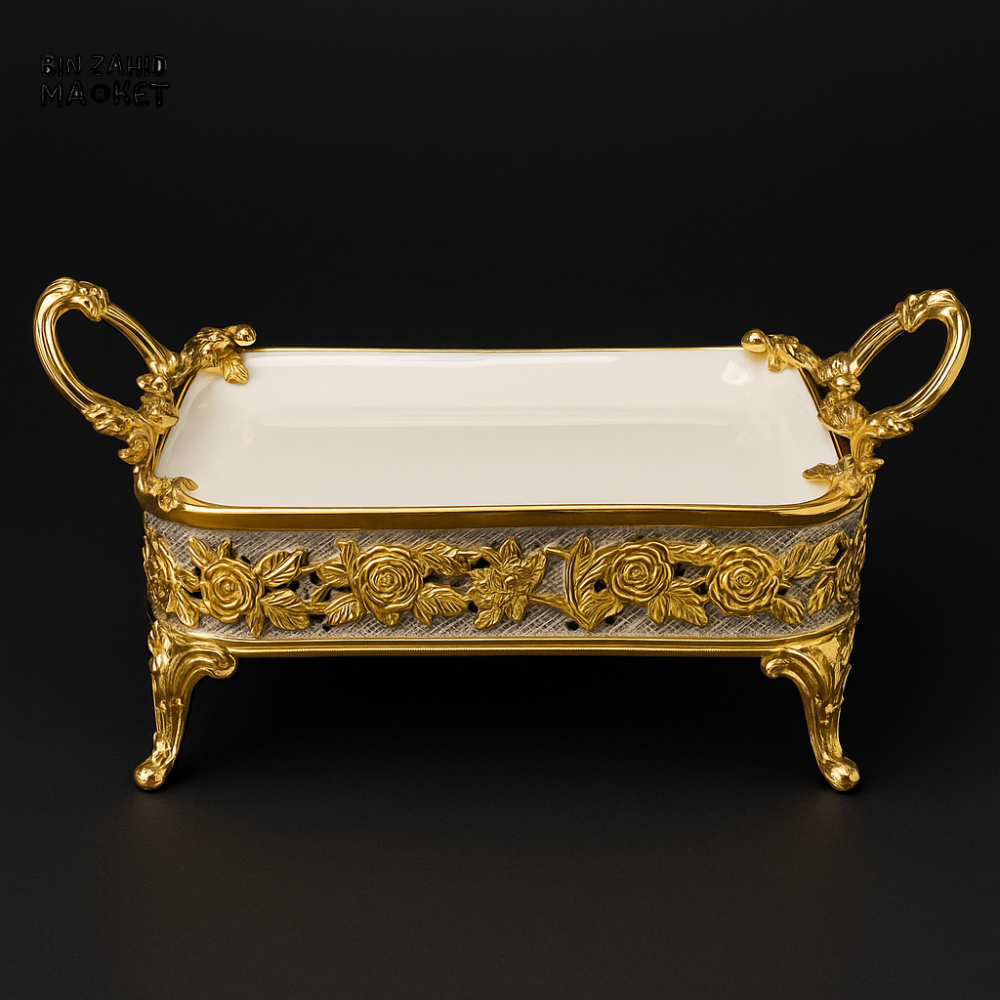 LUXURY RECTANGLE SERVING PLATTER WITH GOLDEN BASE - 9.5