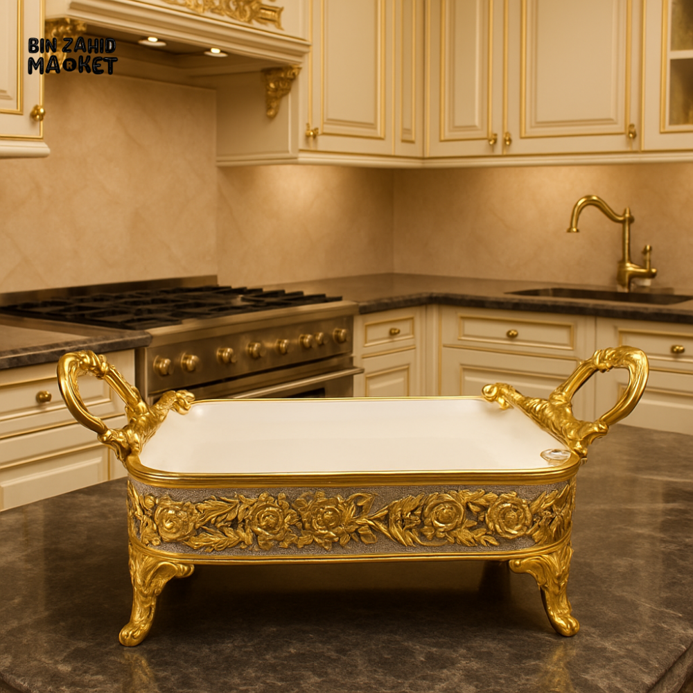LUXURY RECTANGLE SERVING PLATTER WITH GOLDEN BASE - 9.5