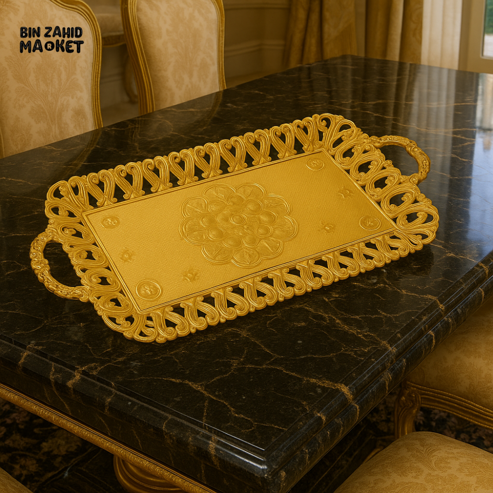 LUXURY RECTANGULAR GOLD SERVING TRAY 22x43CM – ROYAL DINING TABLE DECOR ACCESSORY - GOLDEN
