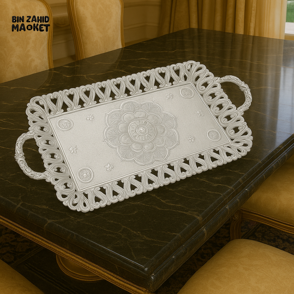 LUXURY RECTANGULAR GOLD SERVING TRAY 22x43CM – ROYAL DINING TABLE DECOR ACCESSORY - SILVER
