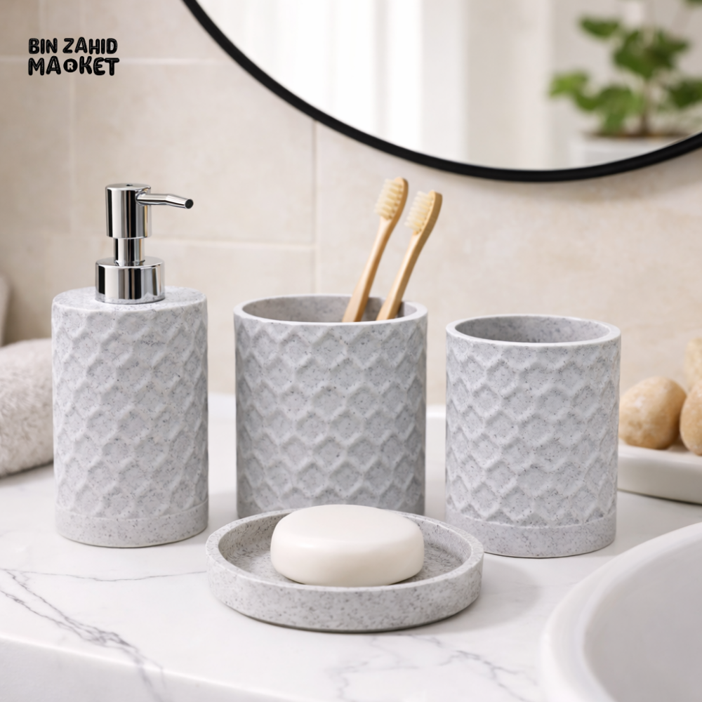 LUXURY RESIN BATHROOM ACCESSORIES SET SPECKLED MARBLE TEXTURE 4 PIECES SET