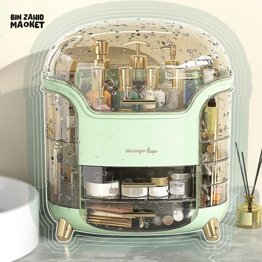 LUXURY ROTATING COSMETIC ORGANIZER 360° MAKEUP STORAGE BOX MOISTURE-PROOF & STABLE - GREEN