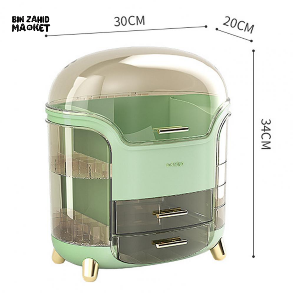 LUXURY ROTATING COSMETIC ORGANIZER 360° MAKEUP STORAGE BOX MOISTURE-PROOF & STABLE - GREEN