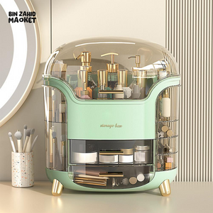 LUXURY ROTATING COSMETIC ORGANIZER 360° MAKEUP STORAGE BOX MOISTURE-PROOF & STABLE - GREEN