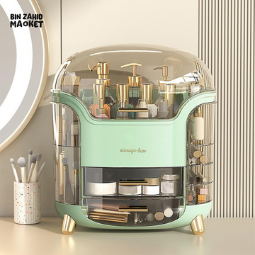 LUXURY ROTATING COSMETIC ORGANIZER 360° MAKEUP STORAGE BOX MOISTURE-PROOF & STABLE - GREEN