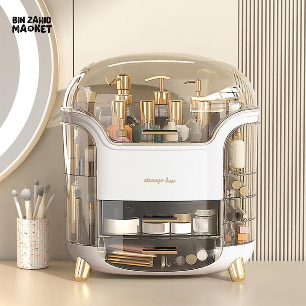 LUXURY ROTATING COSMETIC ORGANIZER 360° MAKEUP STORAGE BOX MOISTURE-PROOF & STABLE - WHITE
