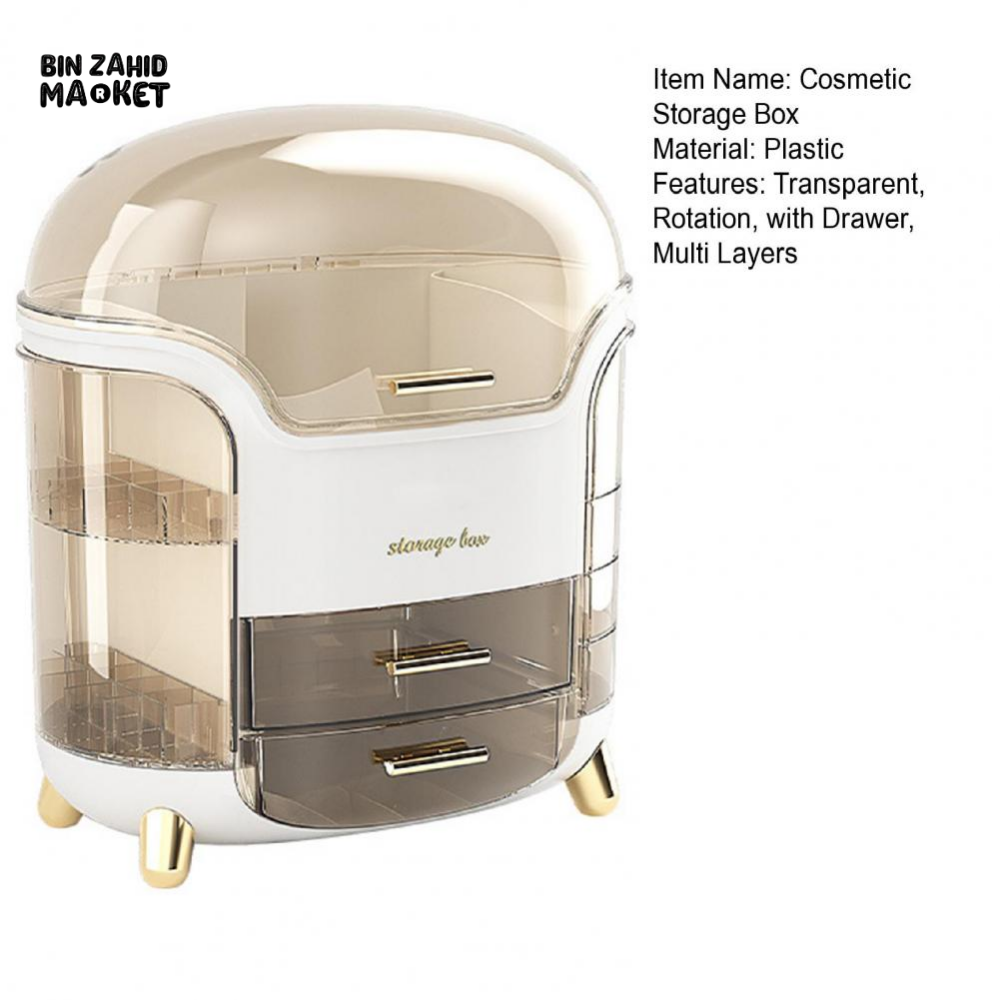 LUXURY ROTATING COSMETIC ORGANIZER 360° MAKEUP STORAGE BOX MOISTURE-PROOF & STABLE - WHITE