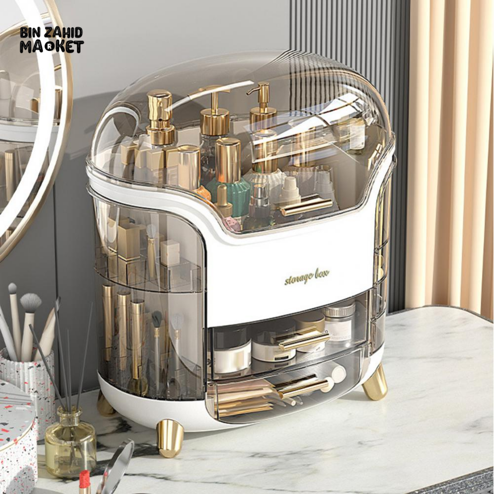 LUXURY ROTATING COSMETIC ORGANIZER 360° MAKEUP STORAGE BOX MOISTURE-PROOF & STABLE - WHITE
