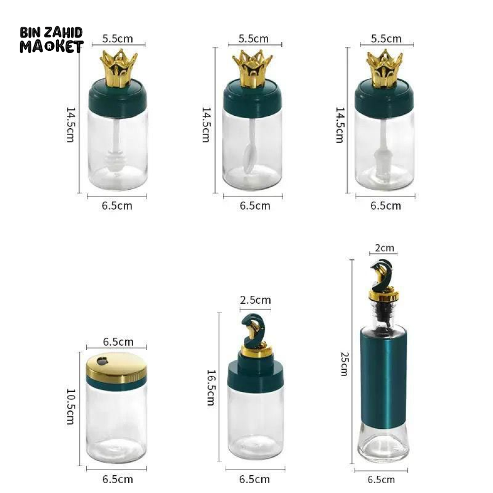 LUXURY ROTATING SPICE JAR SET WITH GOLDEN CROWN LIDS