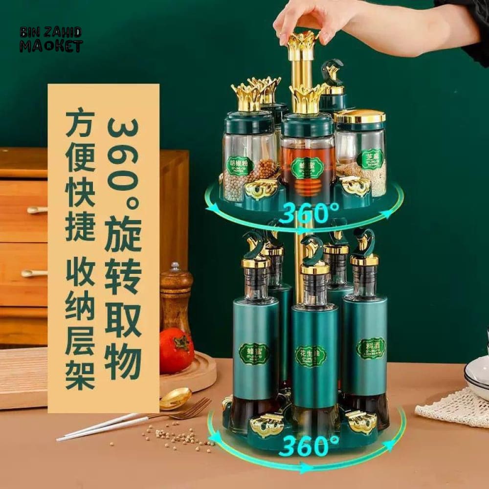 LUXURY ROTATING SPICE JAR SET WITH GOLDEN CROWN LIDS