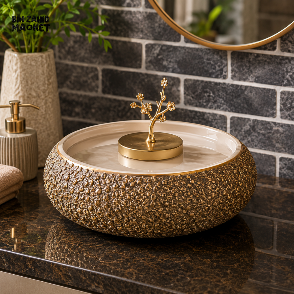 LUXURY ROUND CERAMIC VESSEL WASH BASIN WITH DECORATIVE LID - Figurines