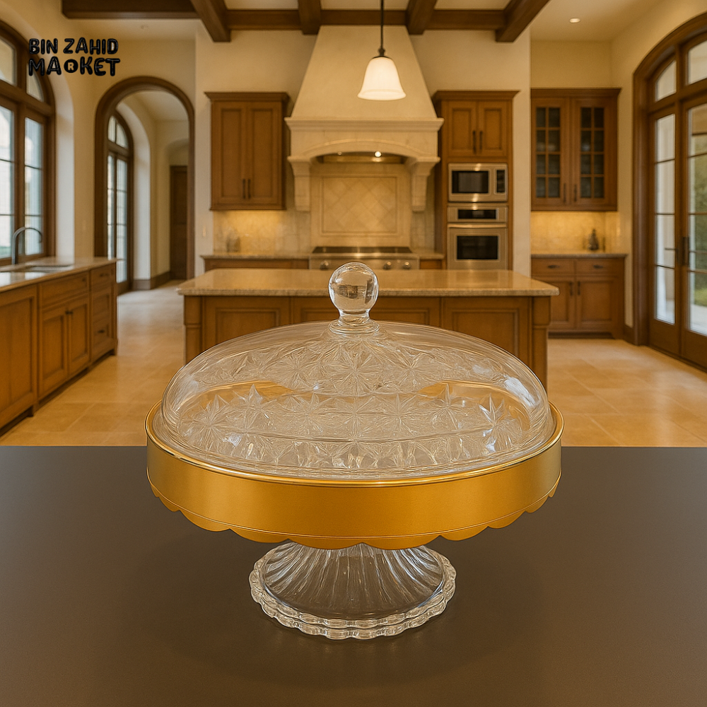 LUXURY ROUND CRYSTAL DRY FRUIT SERVER WITH GOLD TRIM – PREMIUM DISPLAY BOWL WITH LID FOR SNACKS & TREATS
