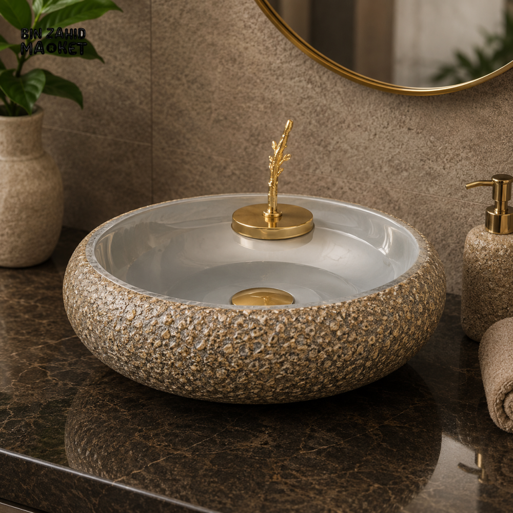 LUXURY ROUND STONE TEXTURE COUNTERTOP WASH BASIN - Home Utility Accessories