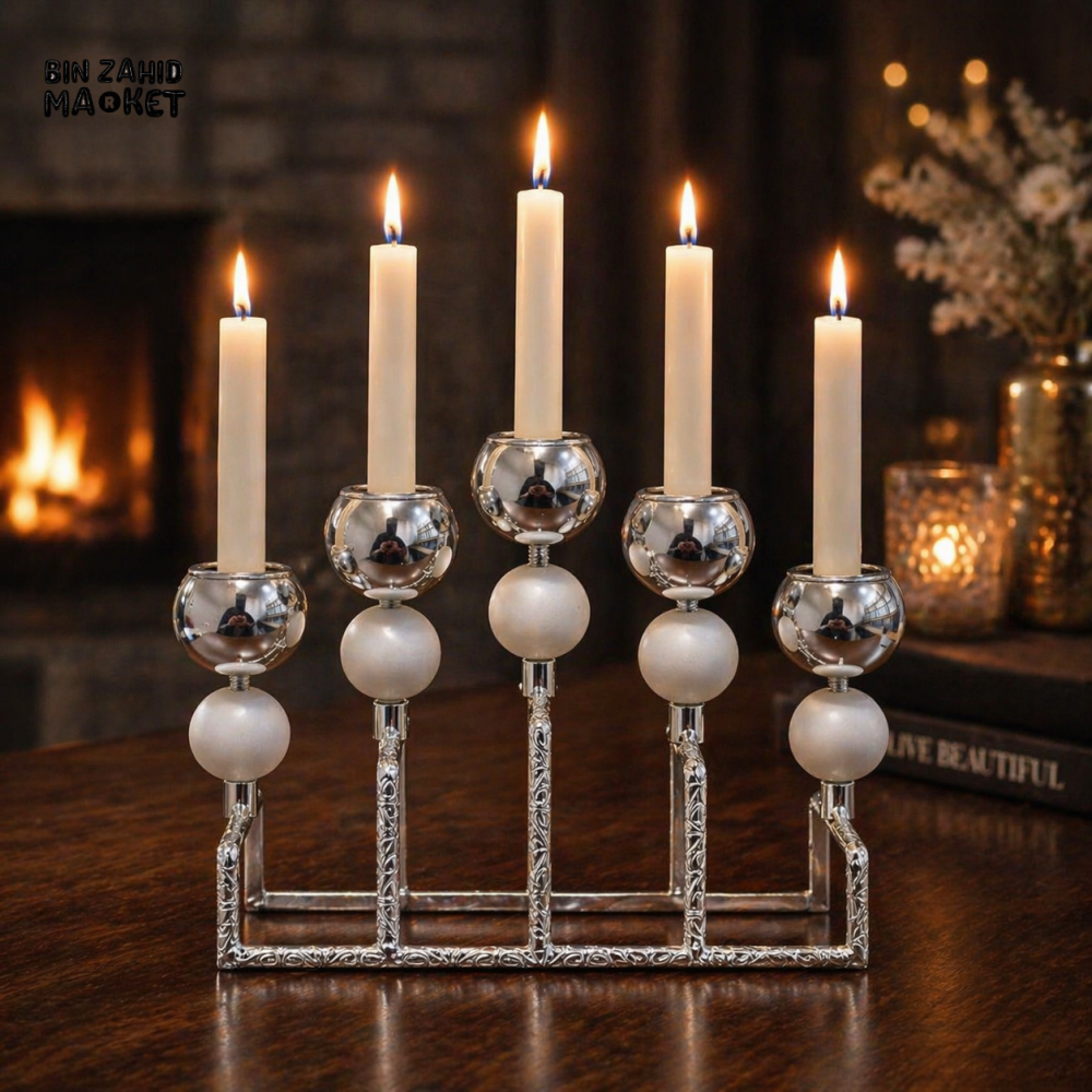 LUXURY SILVER MULTI CANDLE HOLDER SET WITH MODERN FRAME