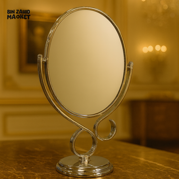 LUXURY SILVER OVAL MAKEUP MIRROR – STYLISH TABLETOP VANITY MIRROR WITH METAL BASE
