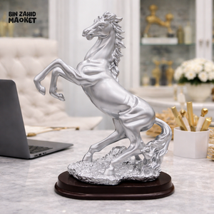 LUXURY SILVER REARING HORSE SCULPTURE WITH WOODEN BASE – PREMIUM OFFICE & HOME DECOR STATUE - 35CM X 30CM