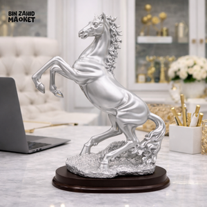 LUXURY SILVER REARING HORSE SCULPTURE WITH WOODEN BASE – PREMIUM OFFICE & HOME DECOR STATUE - 40CM X 30CM
