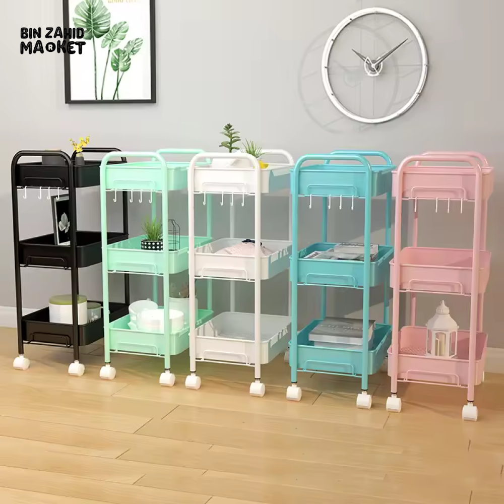 LUXURY SPACE-SAVING ROLLING RACK – 3-TIER SLIDE-OUT TROLLEY FOR KITCHEN BATH & LAUNDRY